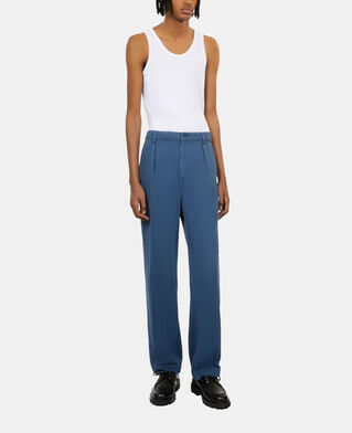 The Kooples H MIDDLE NAVY navy blue cotton and linen trousers with pleats