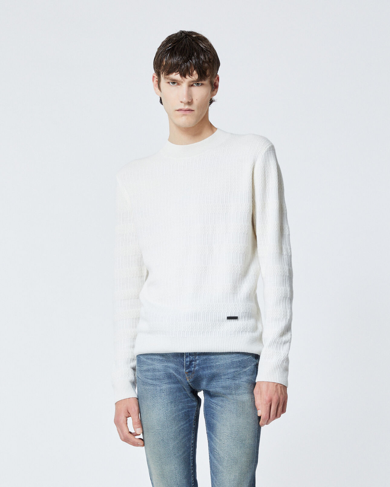 The Kooples HOMME OFF WHITE pull col rond écru laine