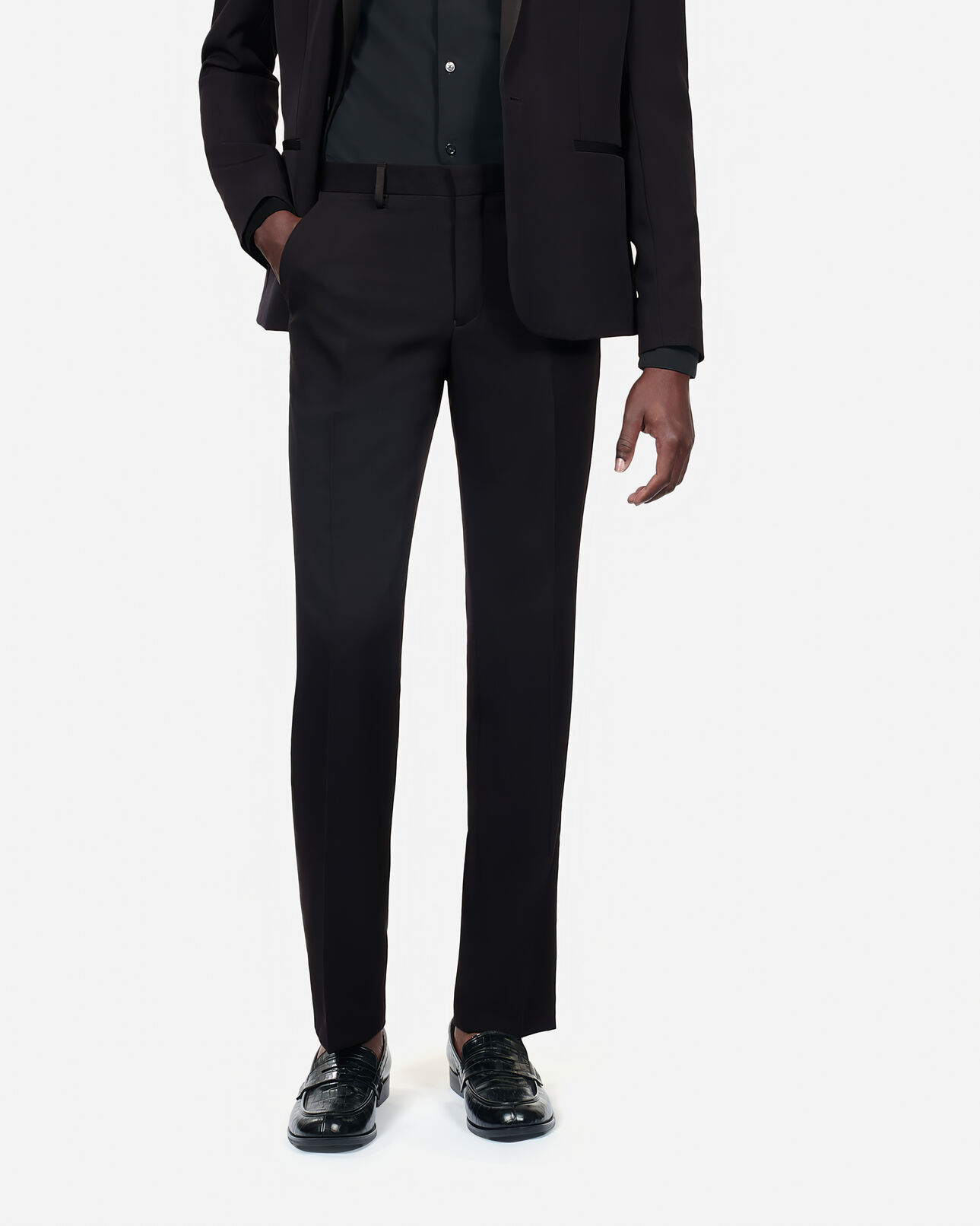 The Kooples MEN BLACK black tuxedo trousers with satin details straight cut