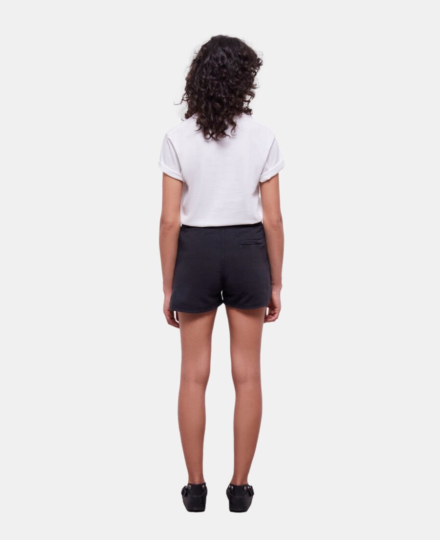 The Kooples WOMEN BLACK WASHED black fleece shorts with western-style embroidery