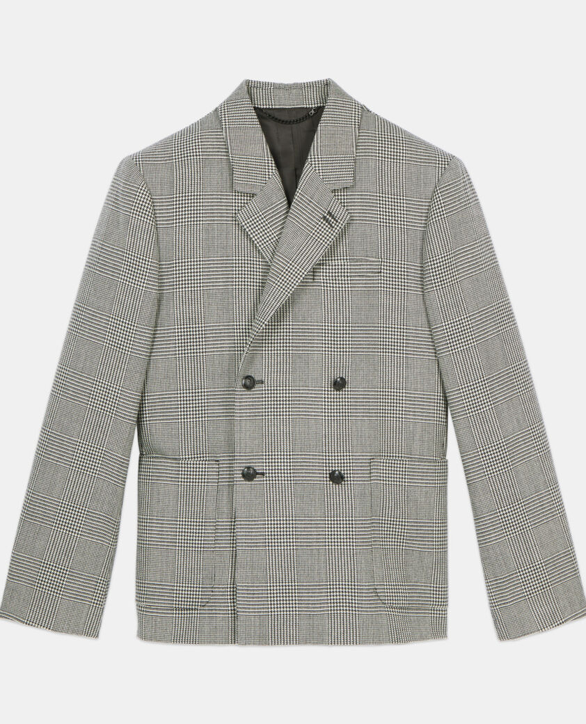 The Kooples HOMME BLACK WHITE veste de costume en laine pied de poule noir et blanc