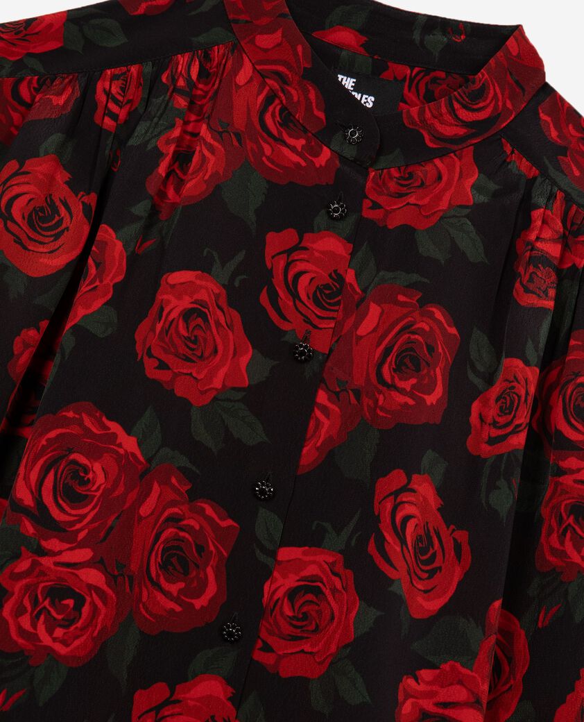 The Kooples FEMME BLACK - RED chemise ample imprim&eacute; fleuri noire