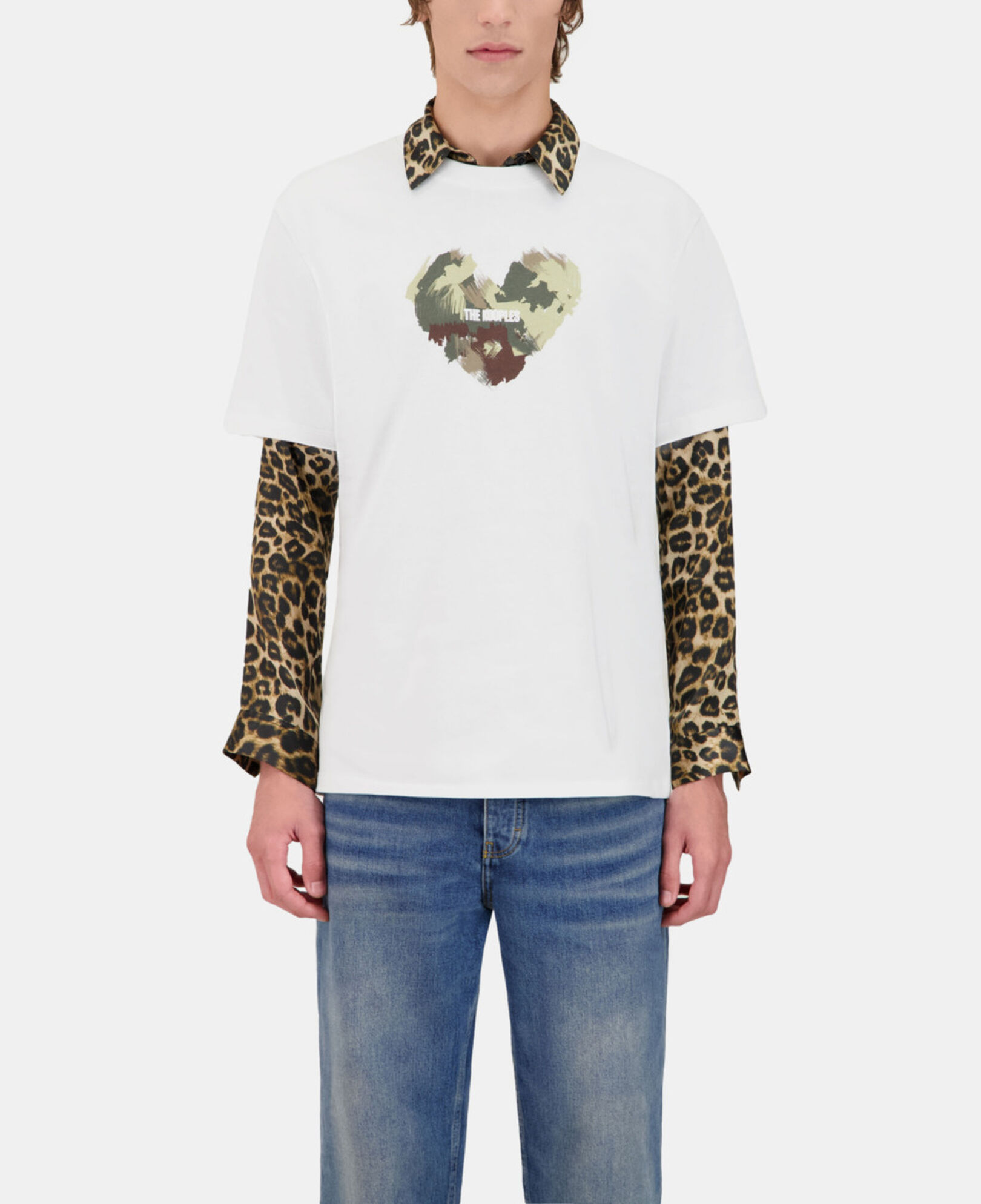 The Kooples MEN WHITE white t-shirt with camo heart serigraphy