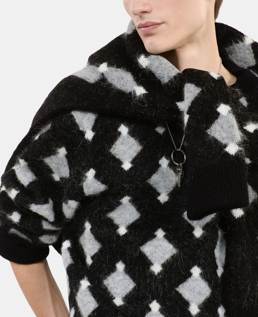 The Kooples H BLACK GREY WHITE black and grey wool and alpaca diamond sweater