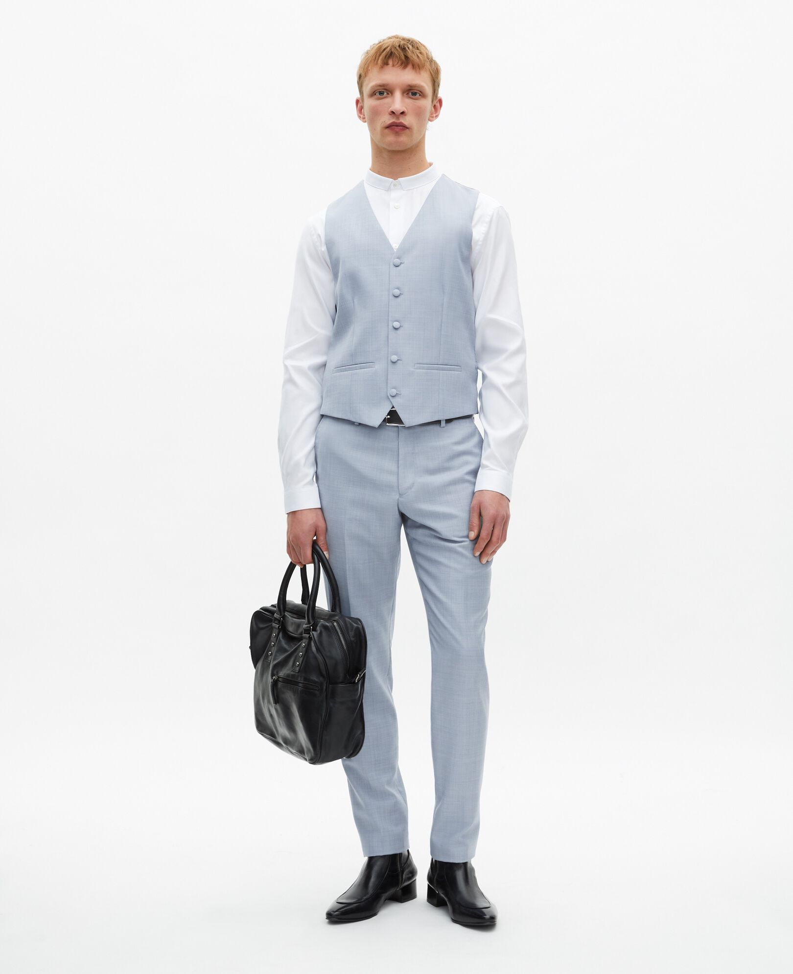 The Kooples MEN BLUE light blue wool fitted suit waistcoat