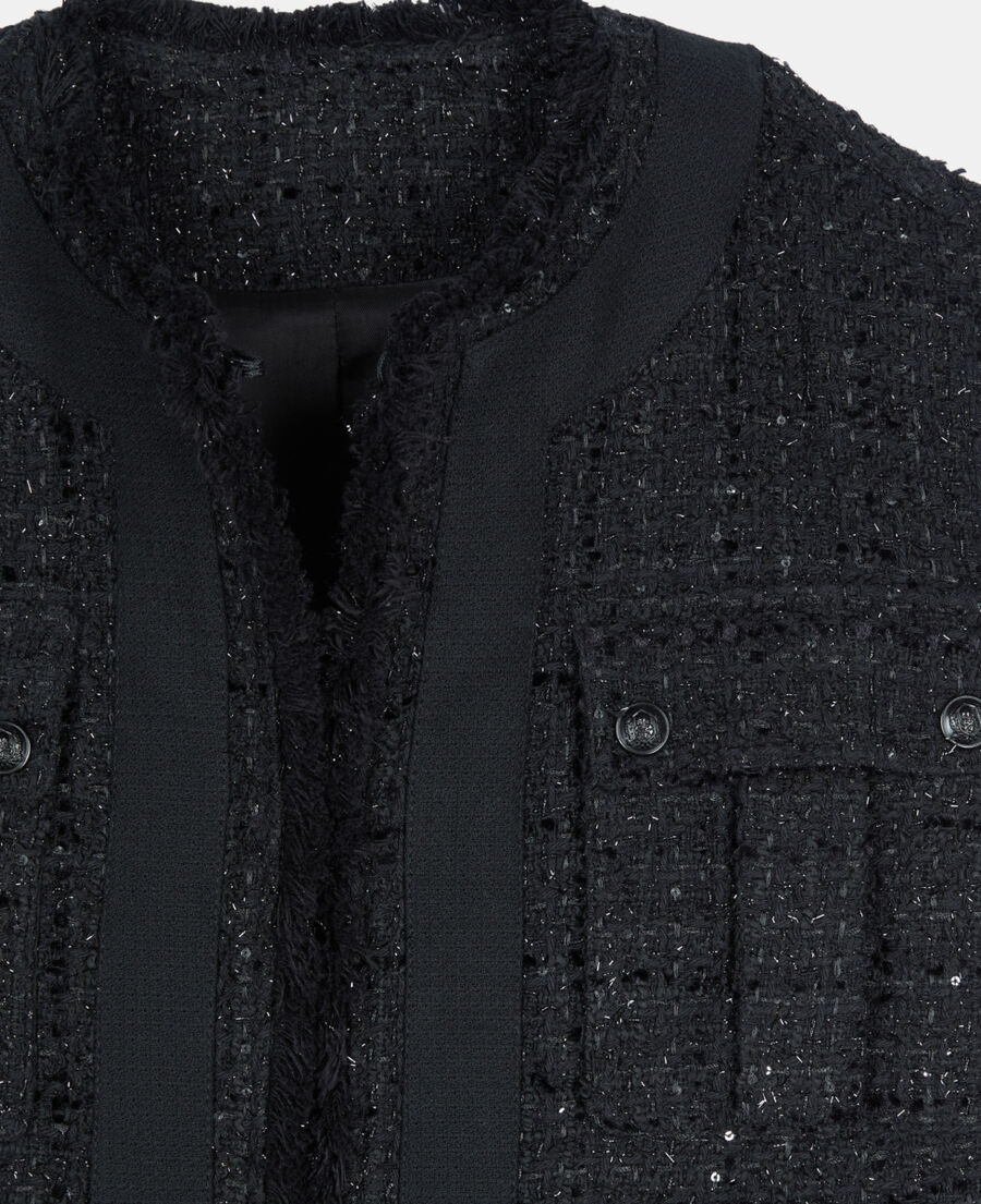 The Kooples WOMEN BLACK black tweed sleeveless jacket