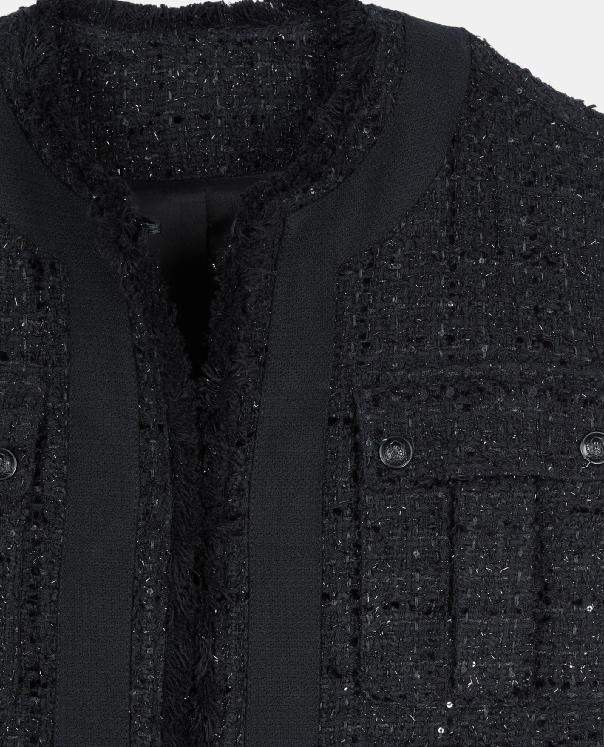 Black tweed sleeveless jacket, BLACK, hi-res image number null