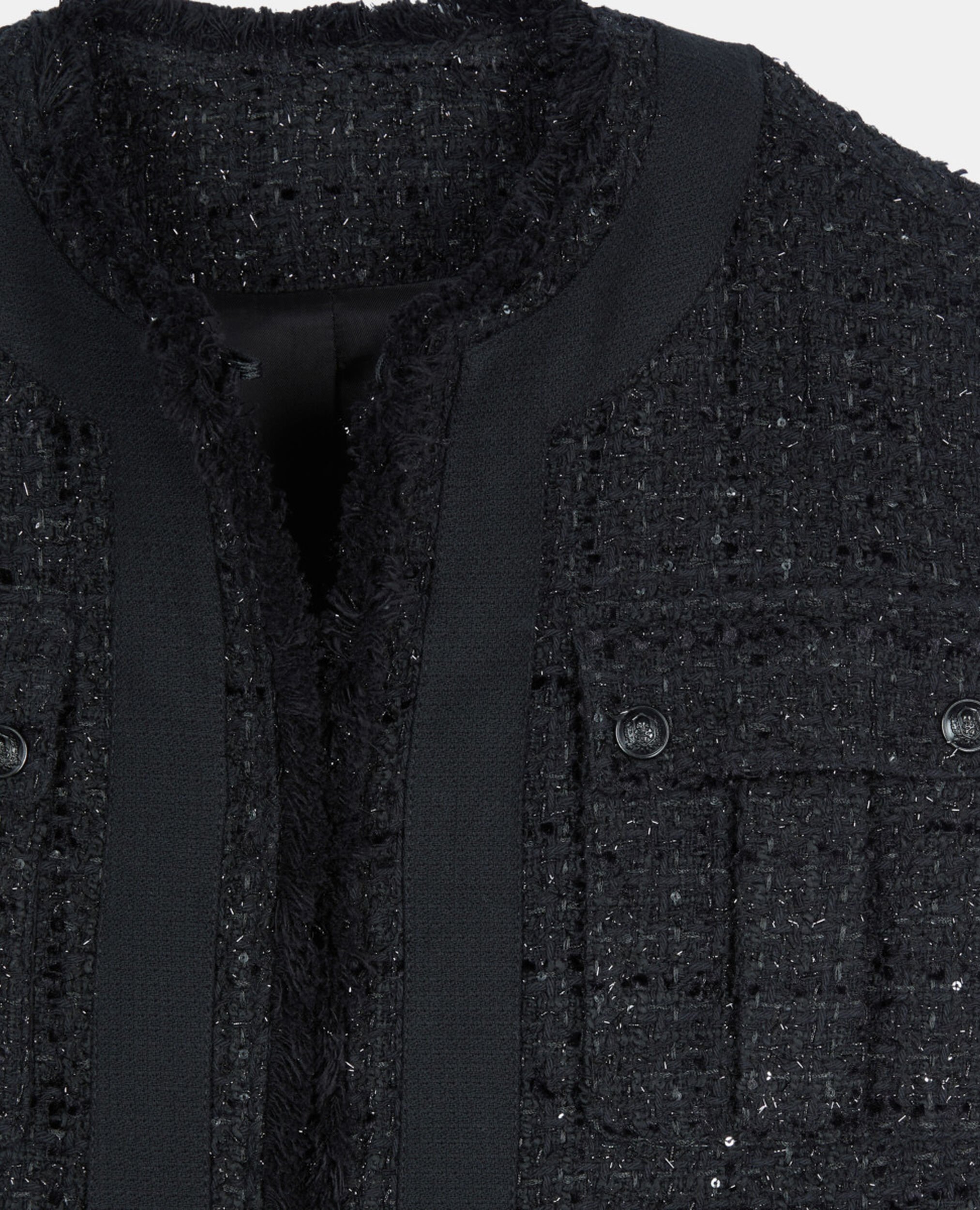 Black tweed sleeveless jacket, BLACK, hi-res image number null