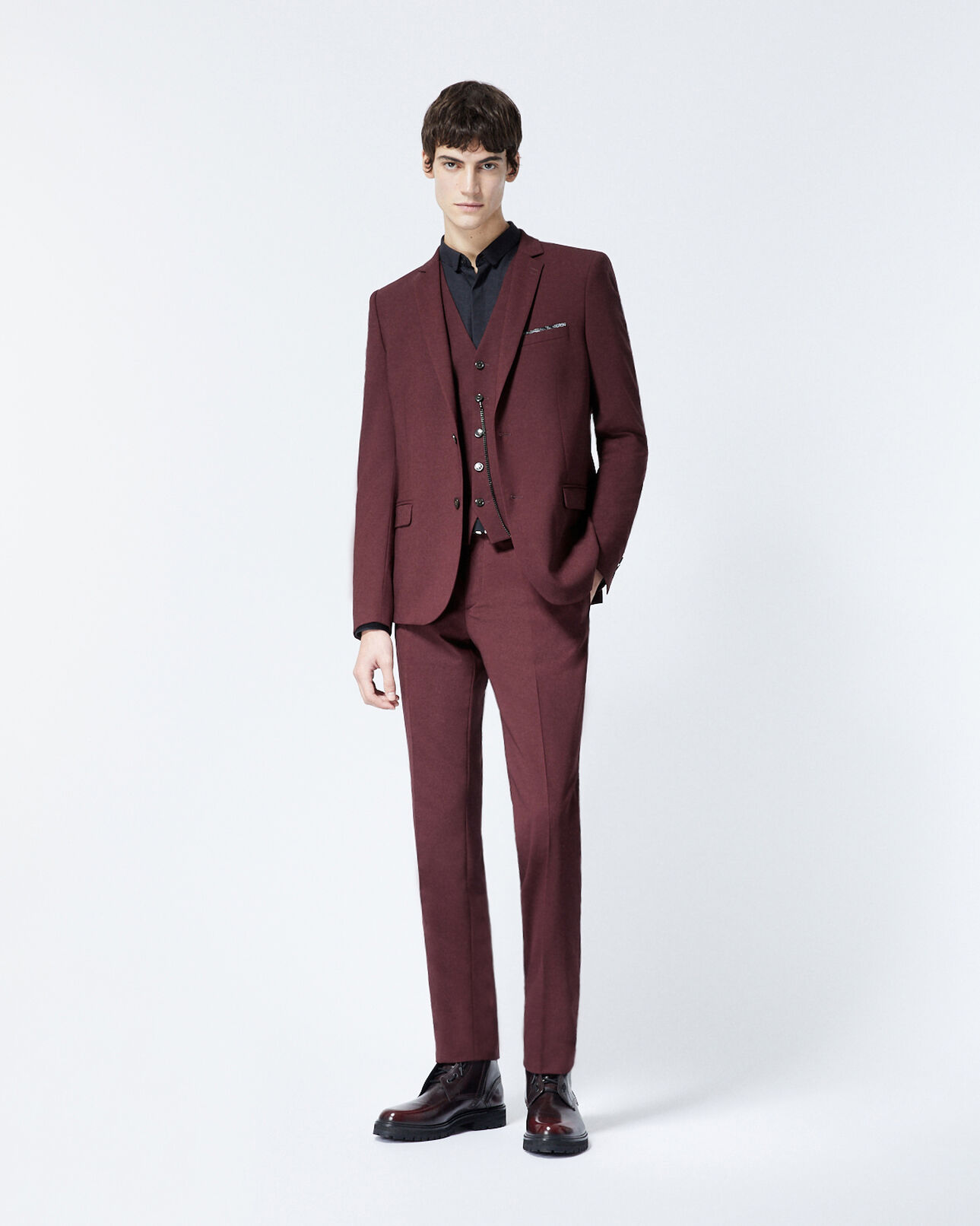 The Kooples MEN BURGUNDY buttoned burgundy formal jacket