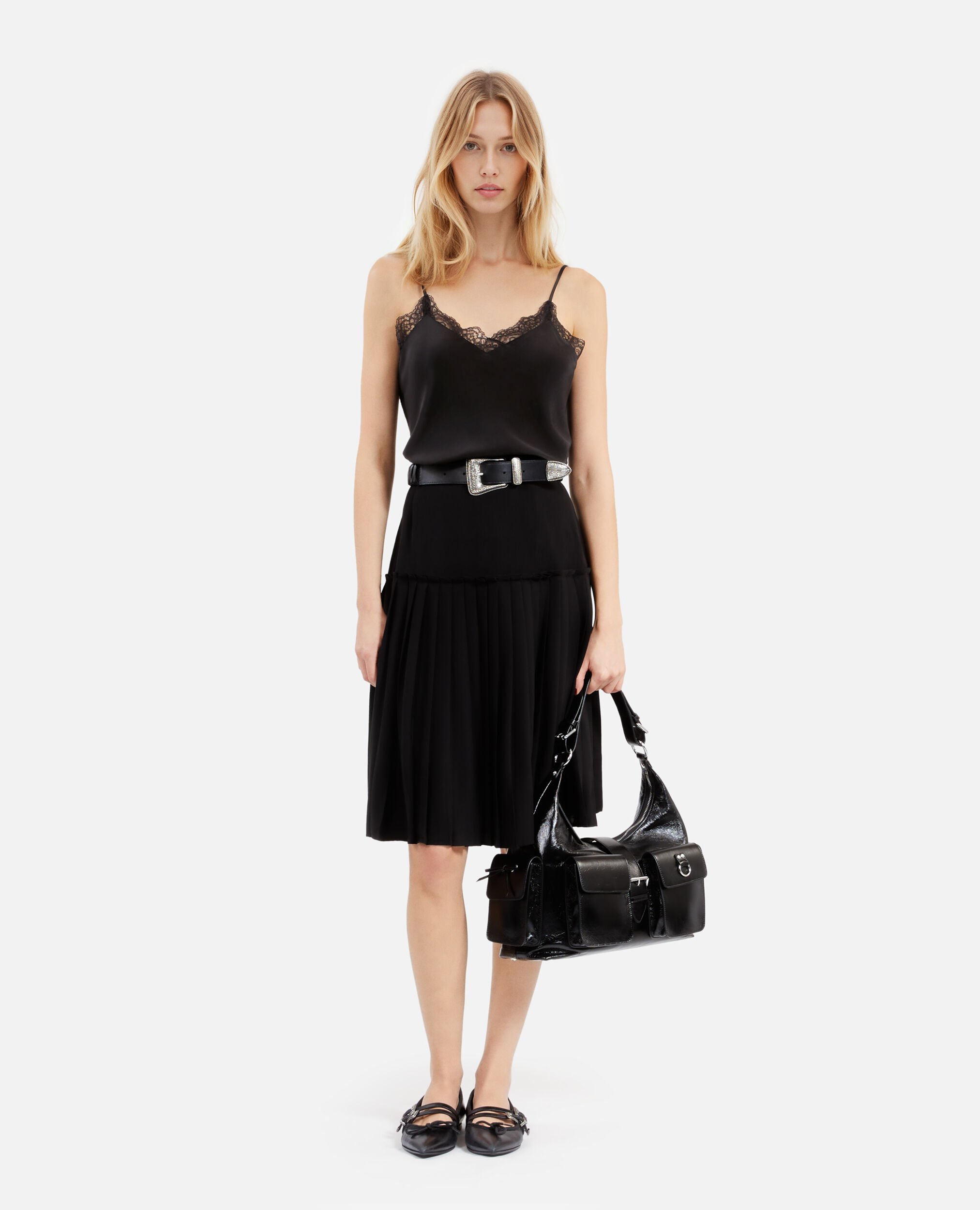 Black silk camisole, BLACK, hi-res image number null