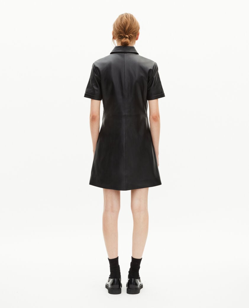 The Kooples FEMME BLACK robe courte en cuir noire
