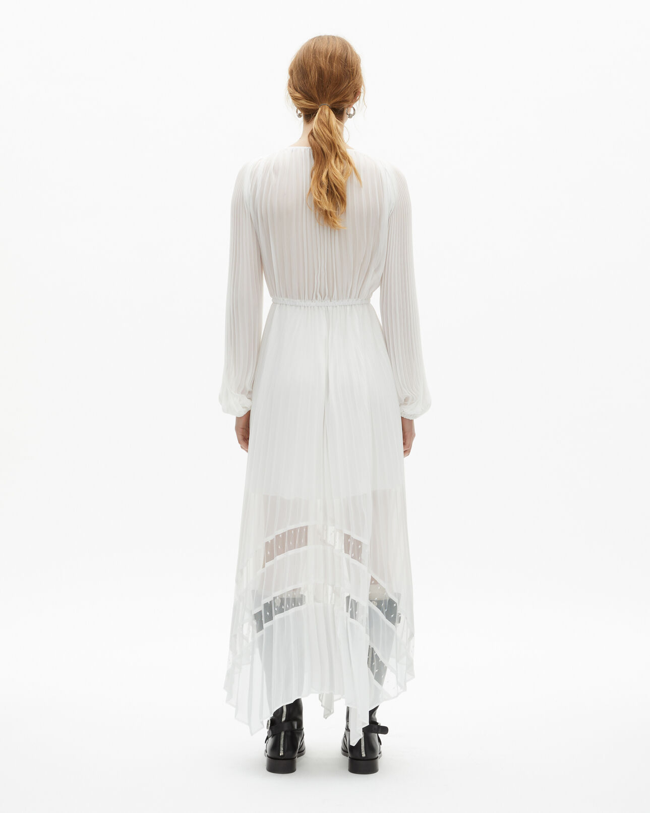 The Kooples FEMME ECRU robe longue plissée avec plumetis écrue