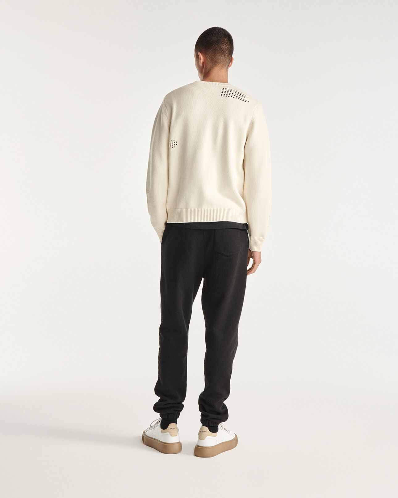 The Kooples HOMME BEIGE pull en laine et coton écru à détails