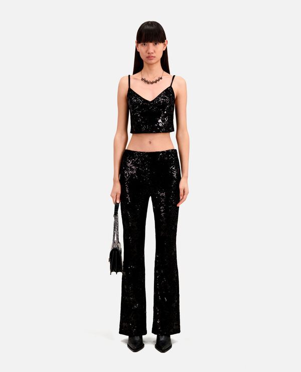 black velvet cropped top with sequins