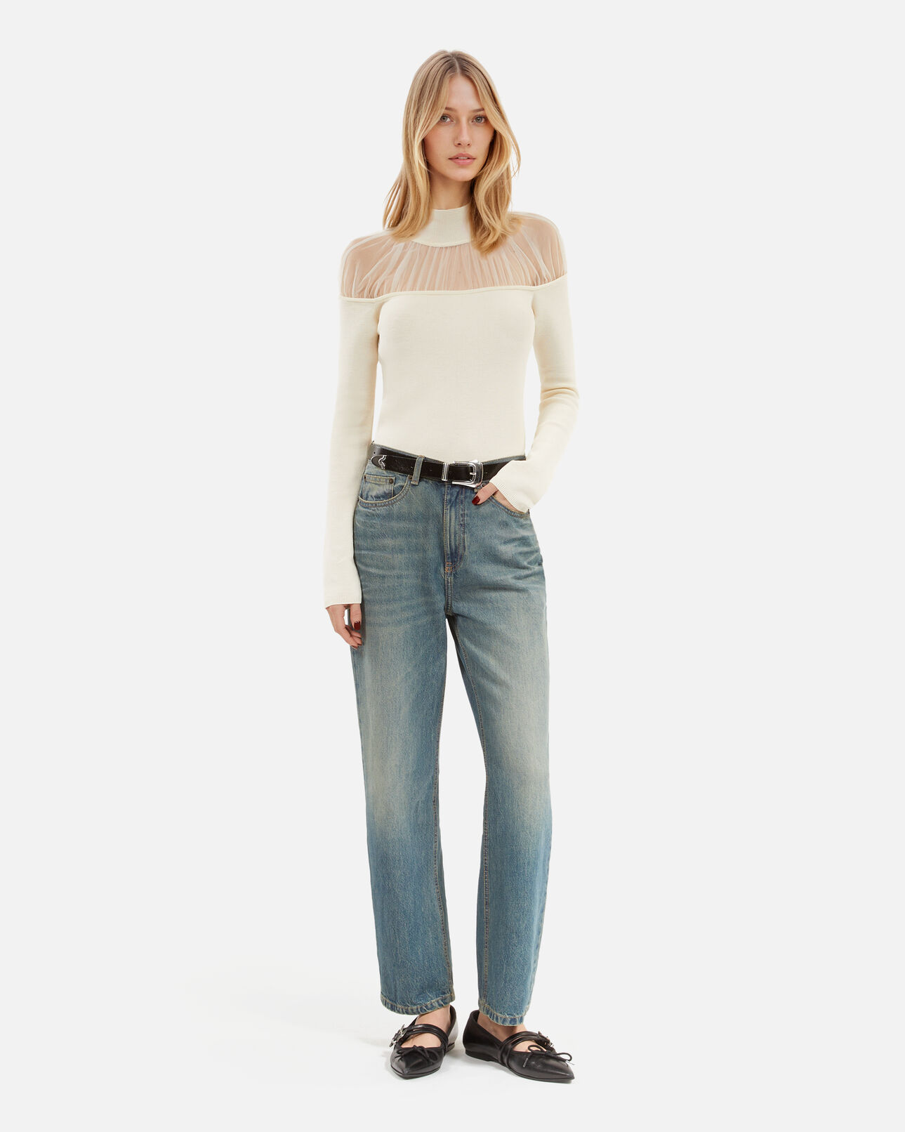 The Kooples FEMME ECRU pull avec fronces écru