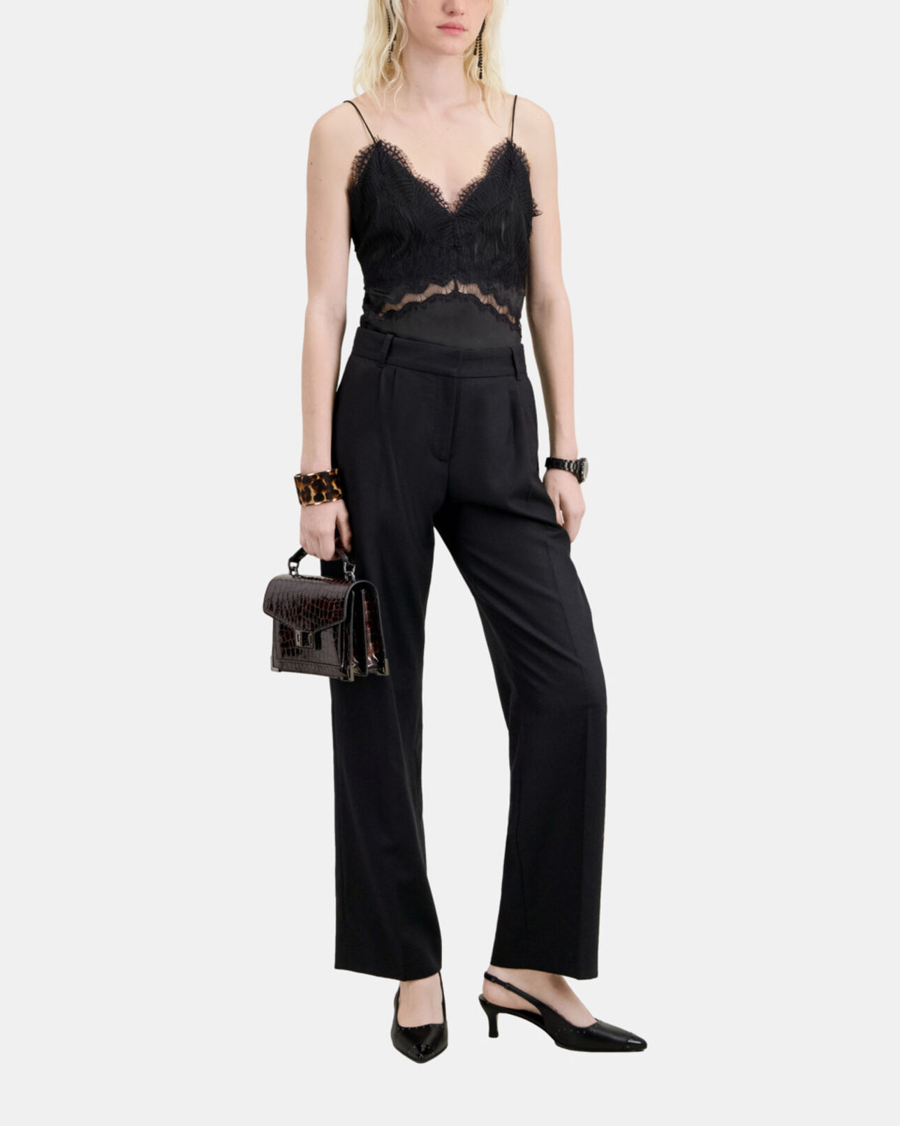 The Kooples WOMEN BLACK black flannel trousers with pleats