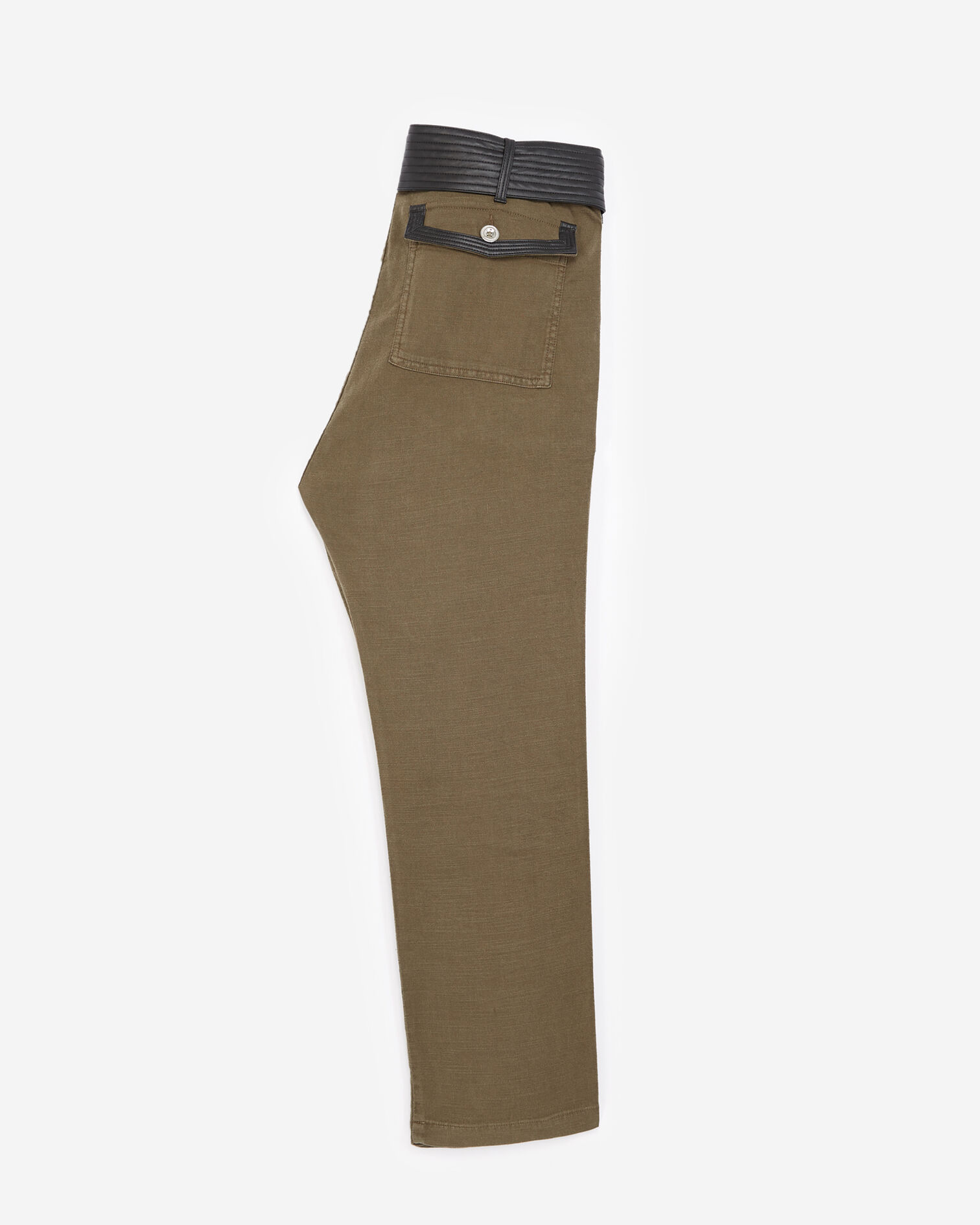 Khaki military pants with leather belt, KAKI, hi-res image number null