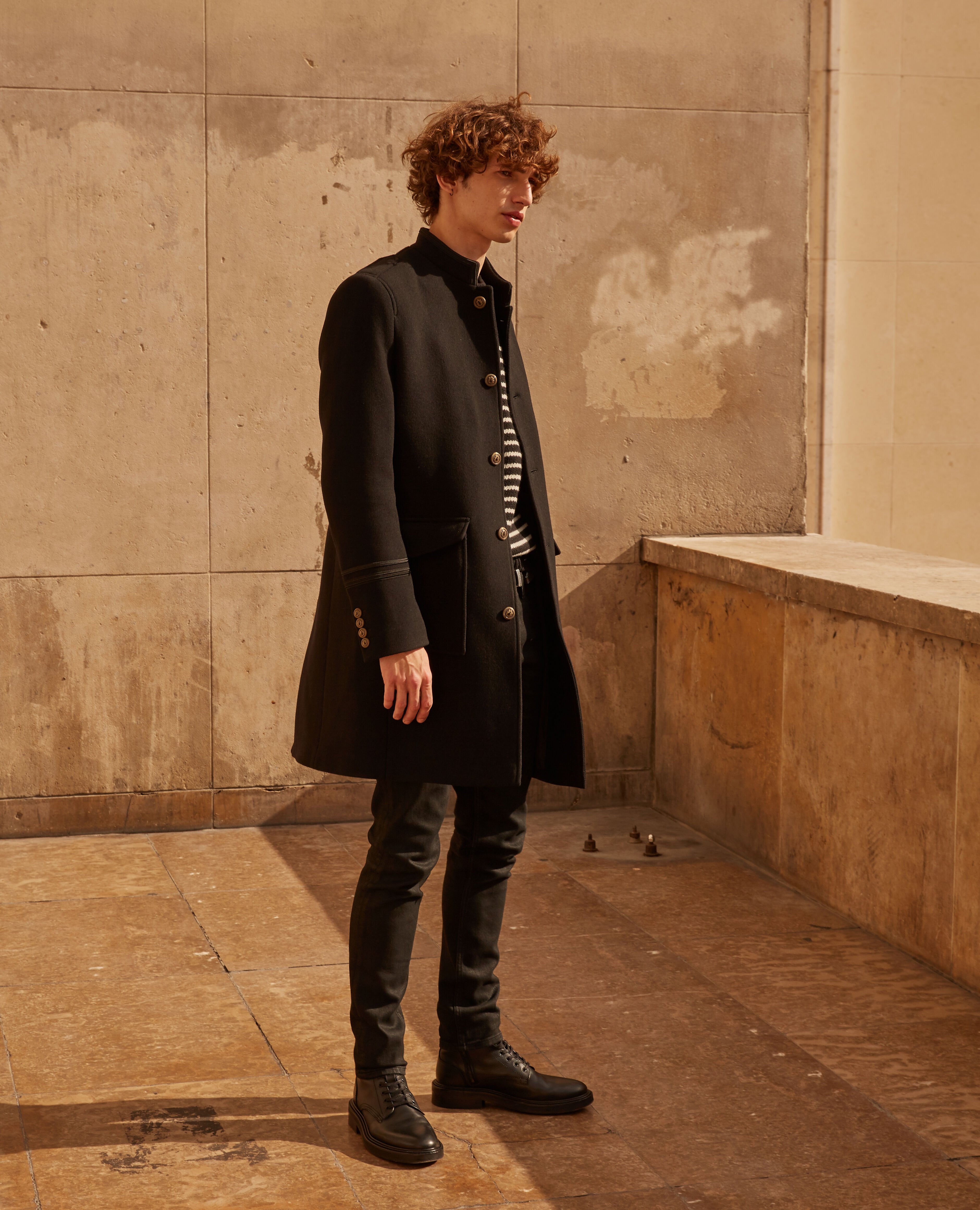 Oversized wool coat with leather collar The Kooples