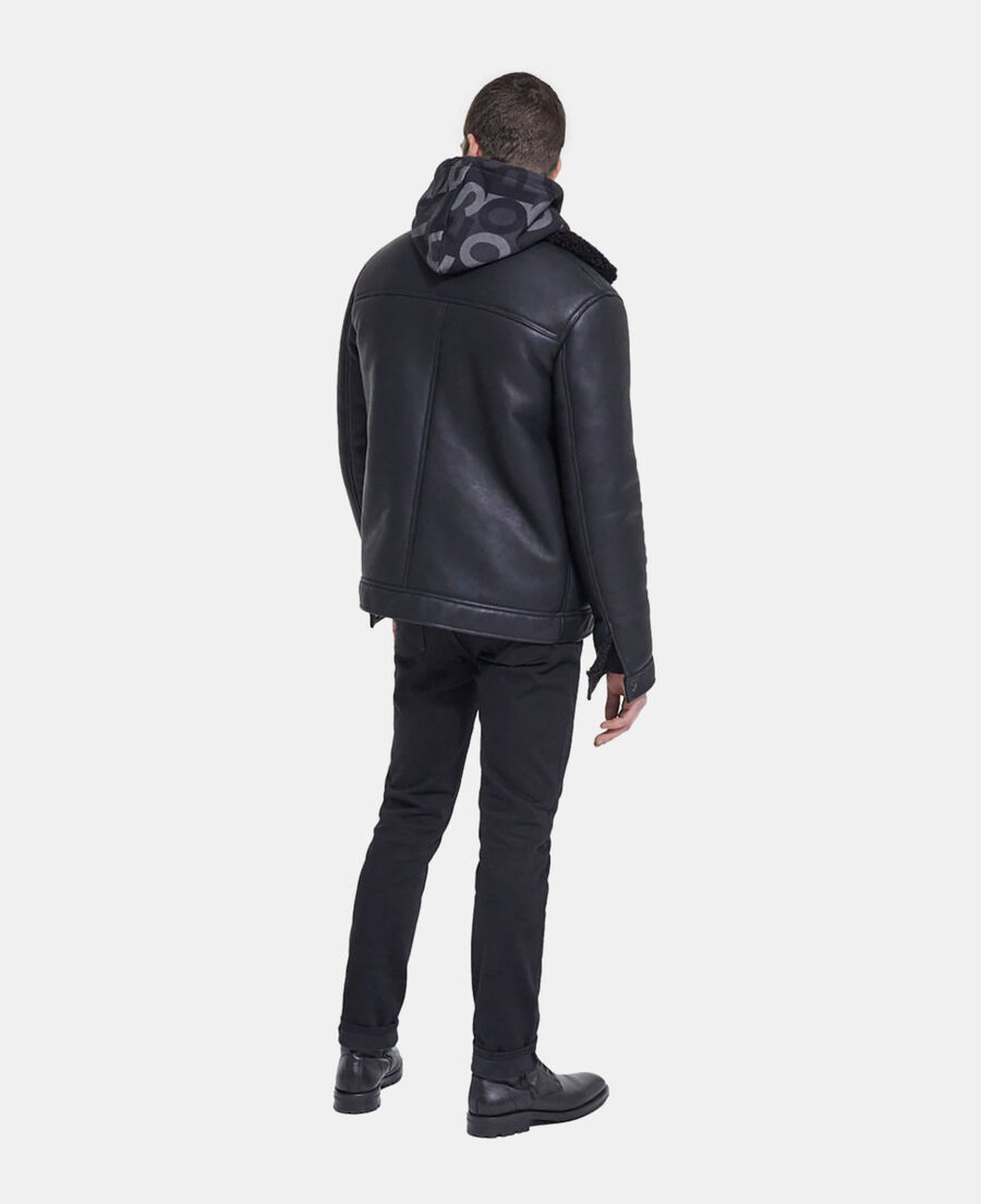 black faux fur coat