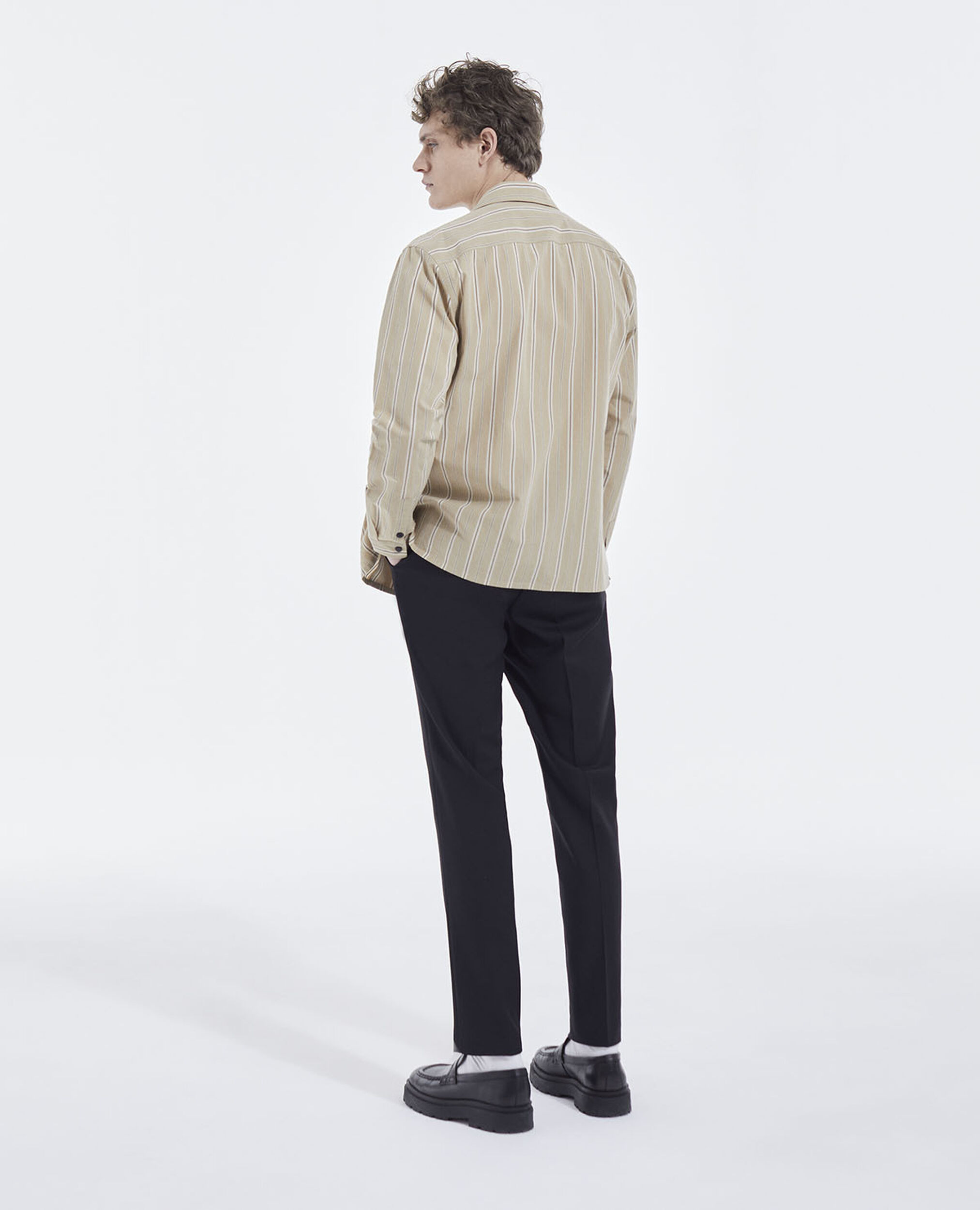 Beige striped Hawaiian-collar shirt, CAMEL / BLACK, hi-res image number null