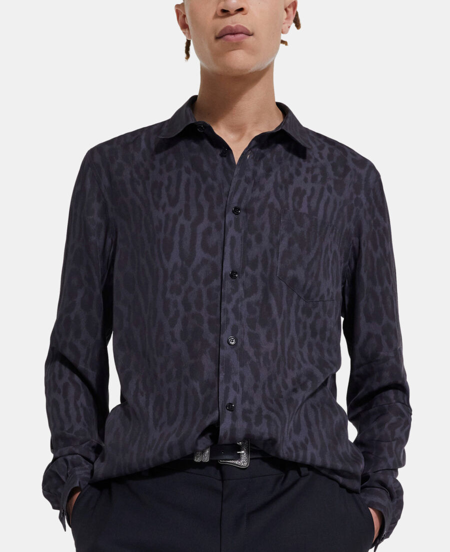 The Kooples HOMME GREY BLACK chemise col classique léopard grise