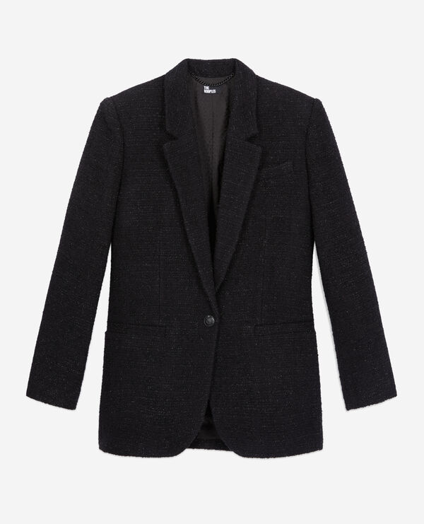 blazer noir en tweed avec détails lurex
