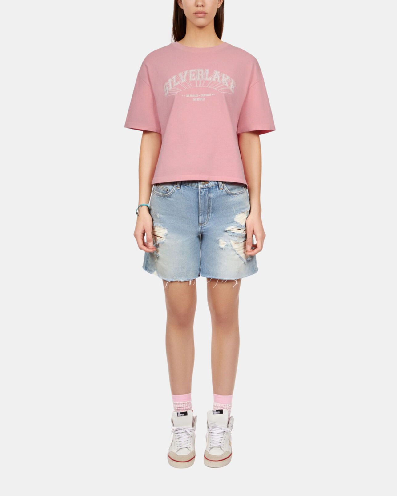 The Kooples WOMEN SWEET PINK light pink t-shirt with silverlake serigraphy
