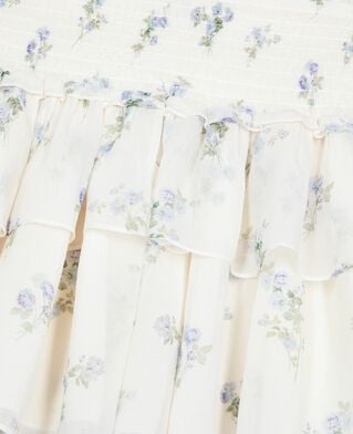 The Kooples FEMME WHITE / SKY BLUE jupe courte &agrave; volants imprim&eacute; fleuri blanc