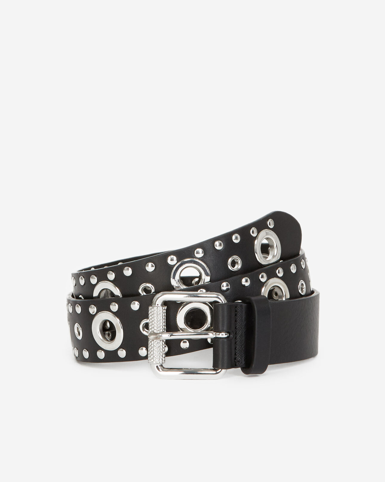 The Kooples FEMME BLACK ceinture cuir classique noire à œillets