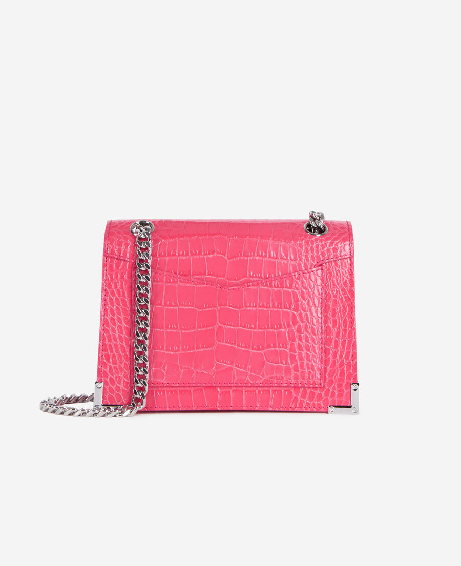 emily chain bag in pink crocodile-effect leather