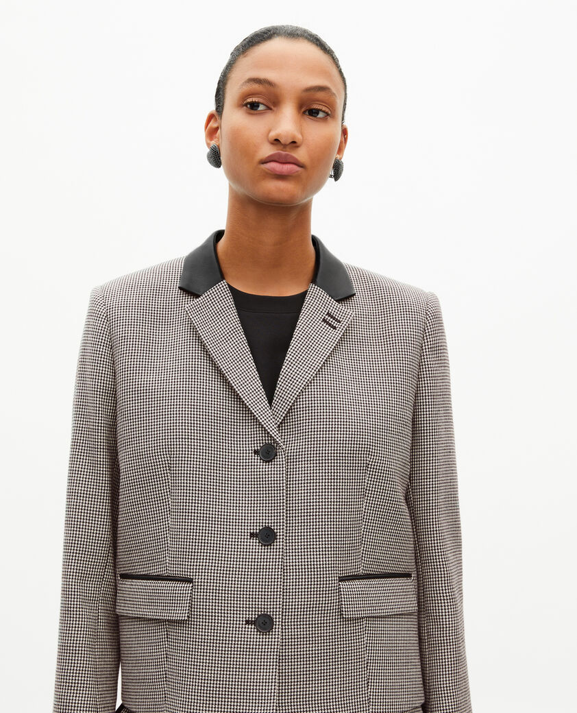 The Kooples F BLACK GREY short black and white houndstooth tailored jacket
