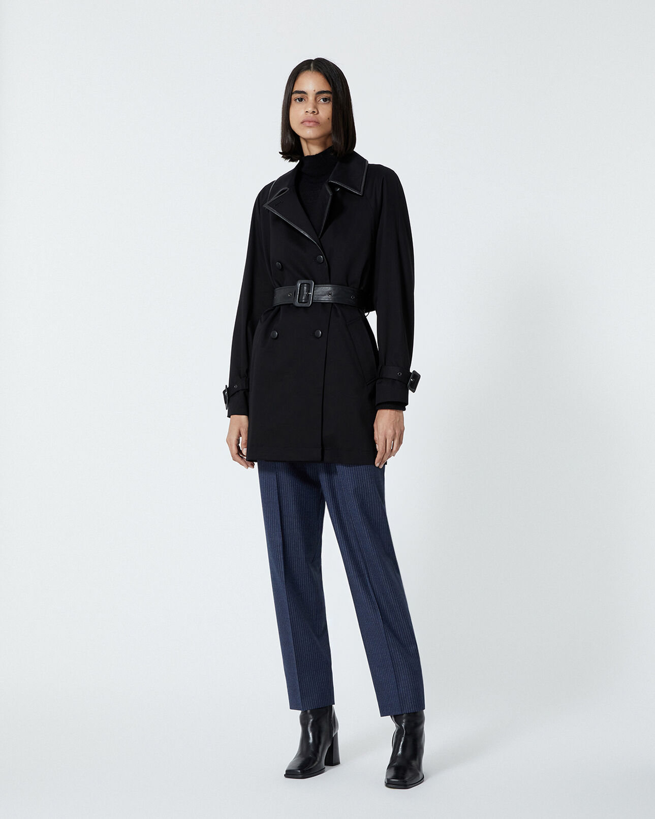 The Kooples WOMEN BLACK black cotton trench coat
