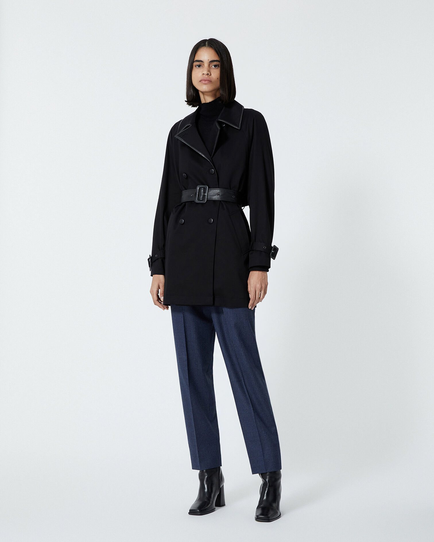 Black cotton trench coat, BLACK, hi-res image number null