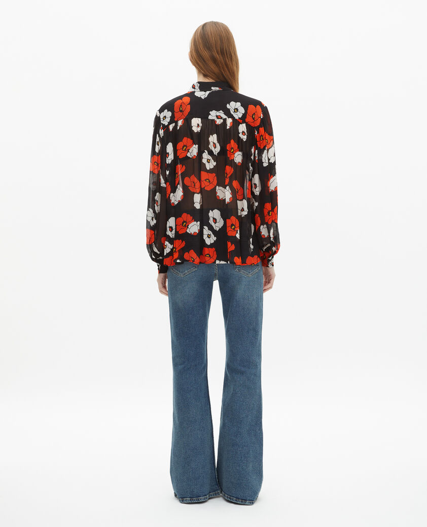 The Kooples F BLACK RED OFF WHITE loose-fitting black floral print shirt