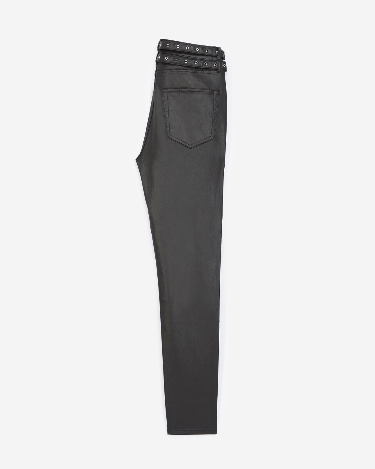 The Kooples WOMEN BLACK faux leather jeans with double belt