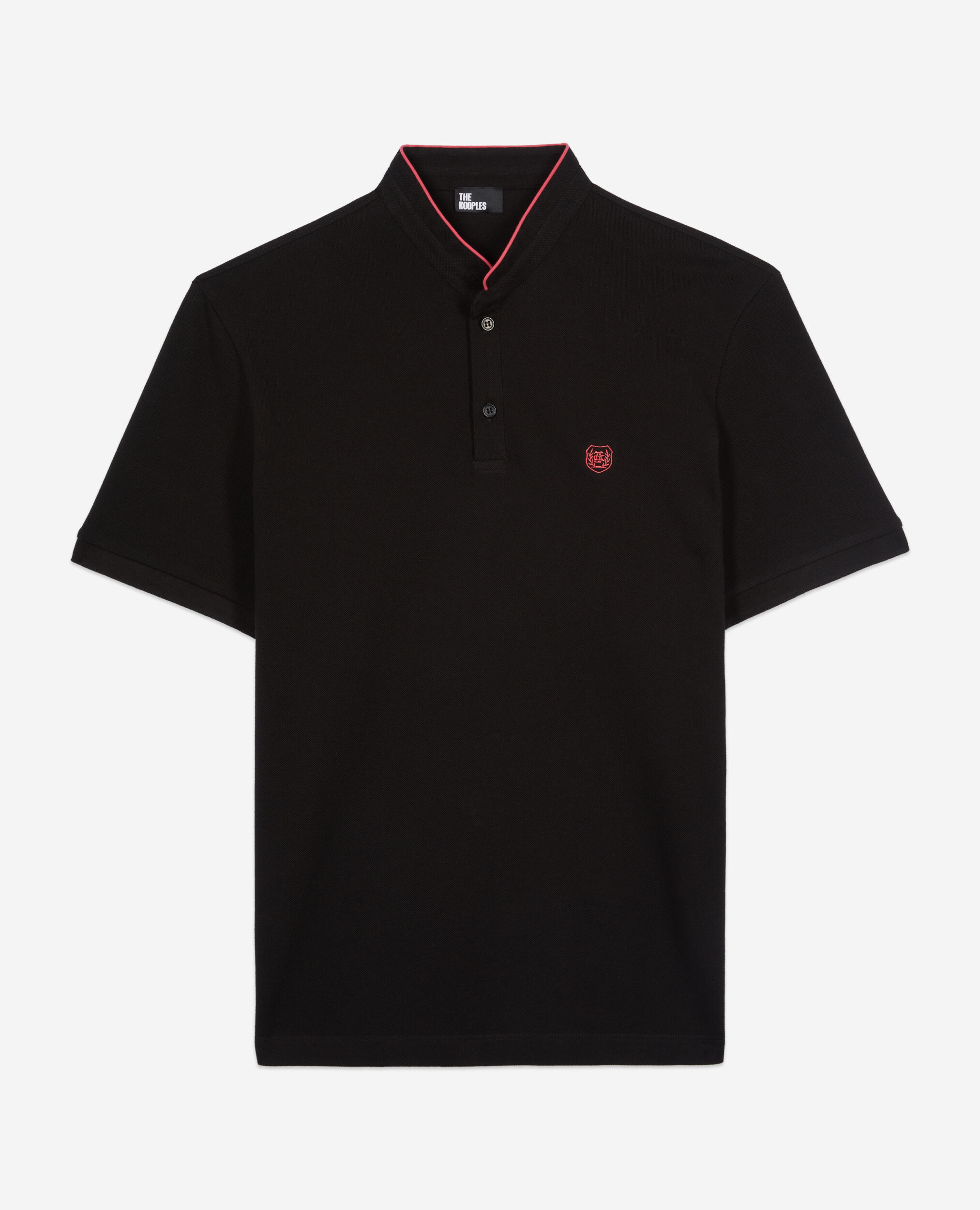 Black pique cotton polo t-shirt, NOIR ROSE, hi-res image number null