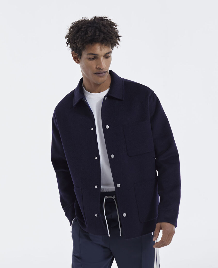 navy blue wool jacket with chest pockets