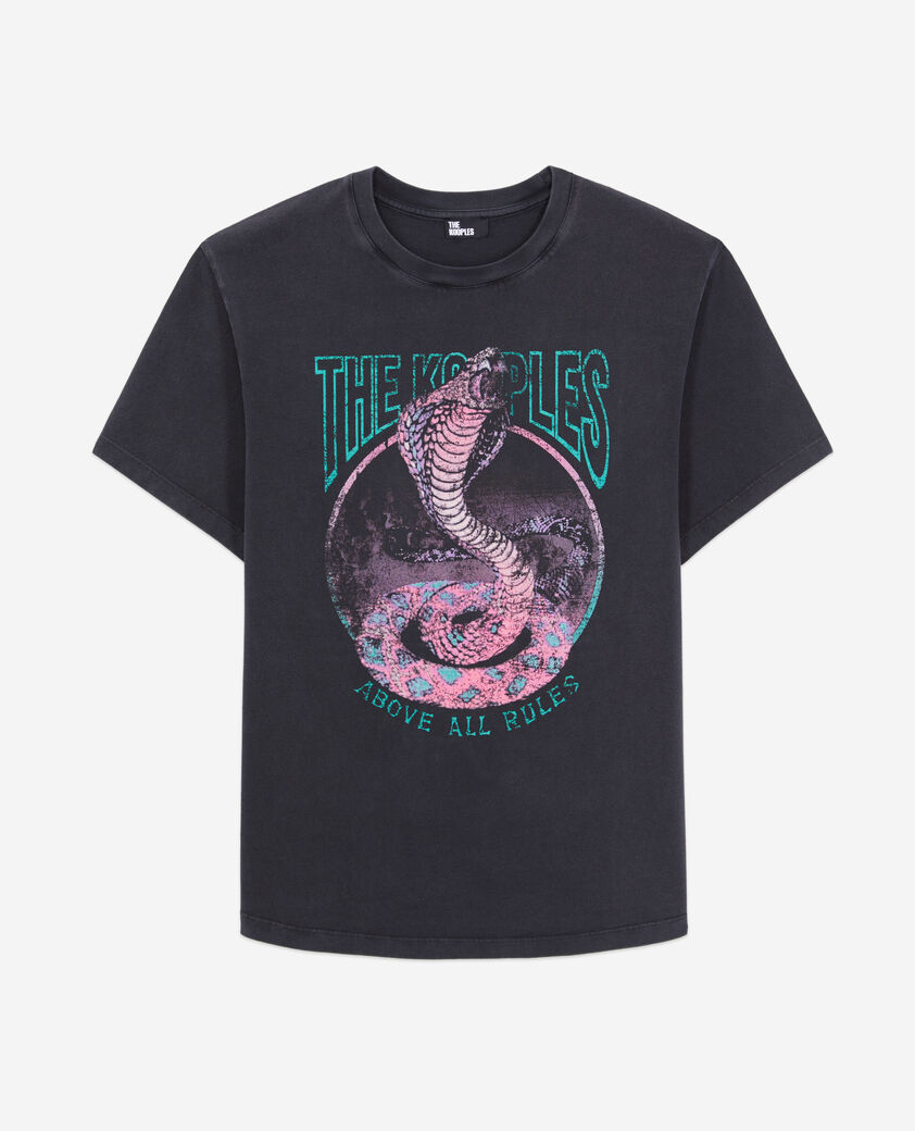The Kooples FEMME BLACK / PINK t-shirt femme noir avec s&eacute;rigraphie cobra