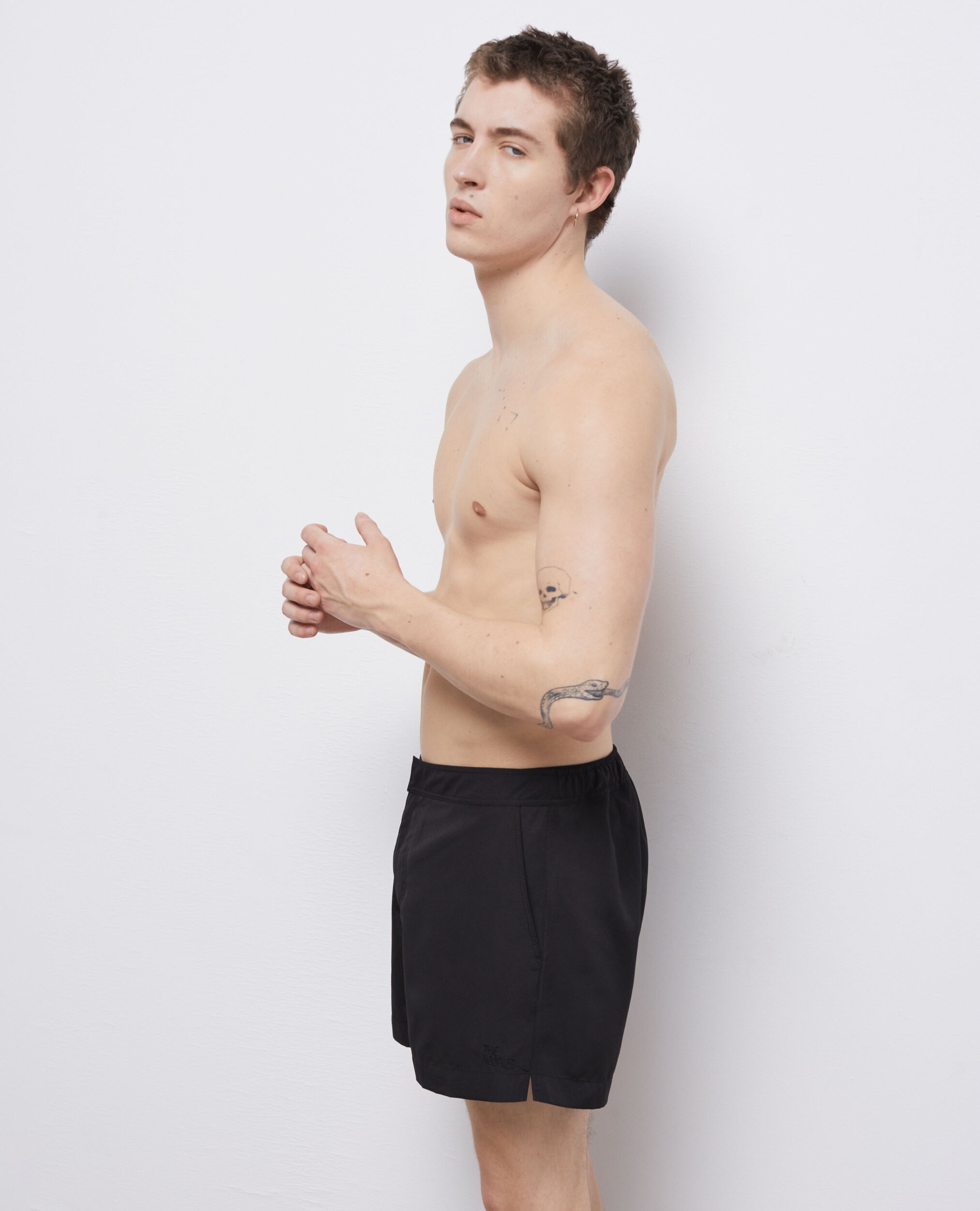 Schwarze Badeshorts mit Logo, BLACK, hi-res image number null