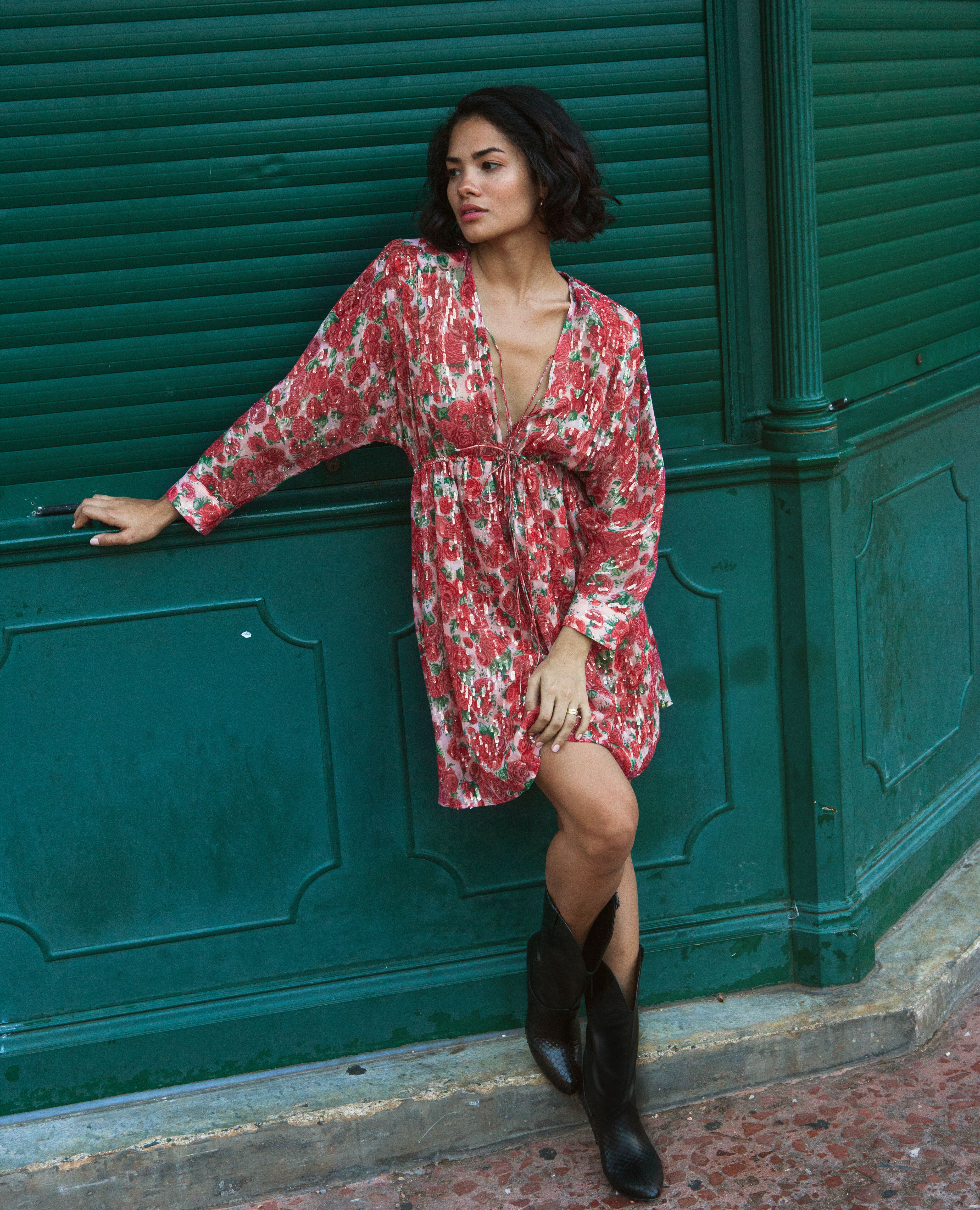 Short floral silk dress