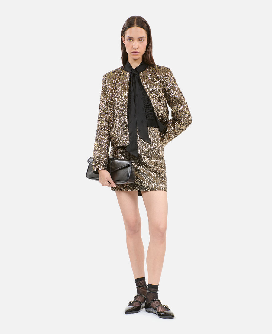 The Kooples FEMME GOLD jupe courte à sequins dorée