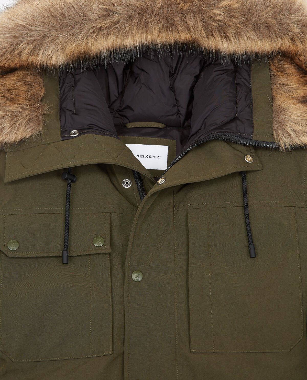 Khaki polyester parka w multiple pockets The Kooples