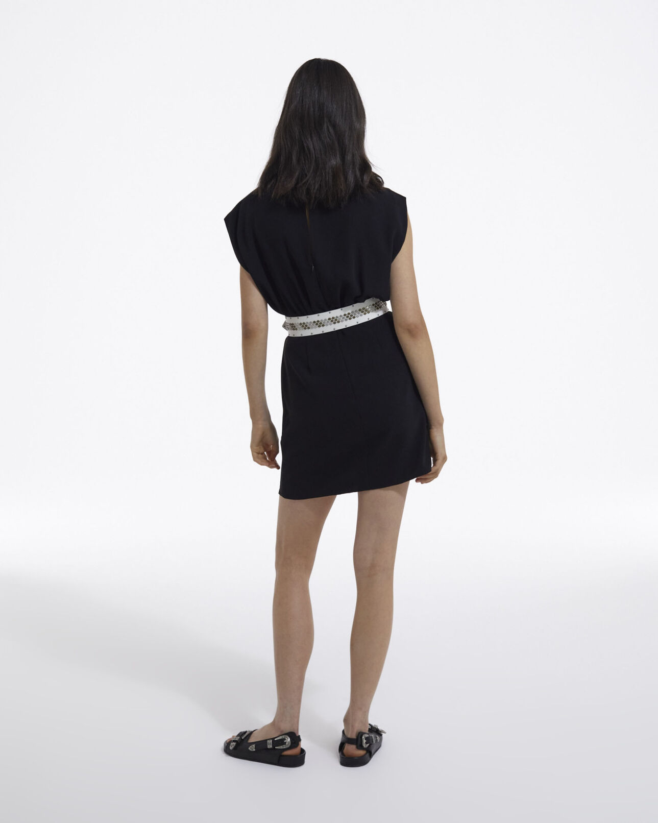 The Kooples FEMME BLACK robe courte noire en crepe portefeuille
