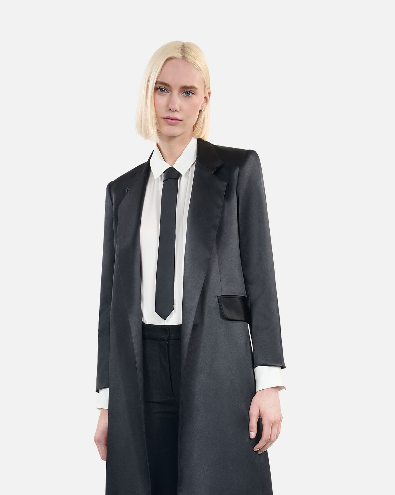 The Kooples FEMME BLACK manteau the kooples x carolina ritzler en satin noir