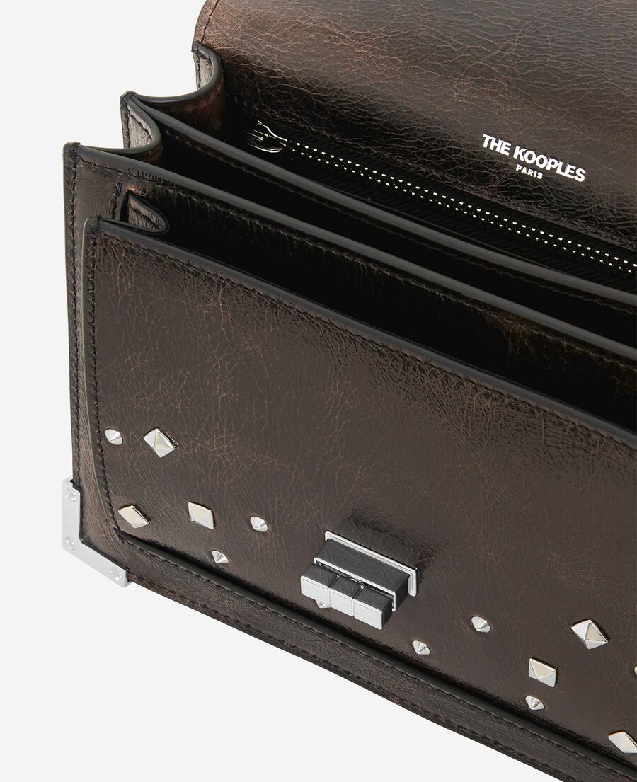 The Kooples DAMEN BROWN emily tasche small aus braunem crackleder