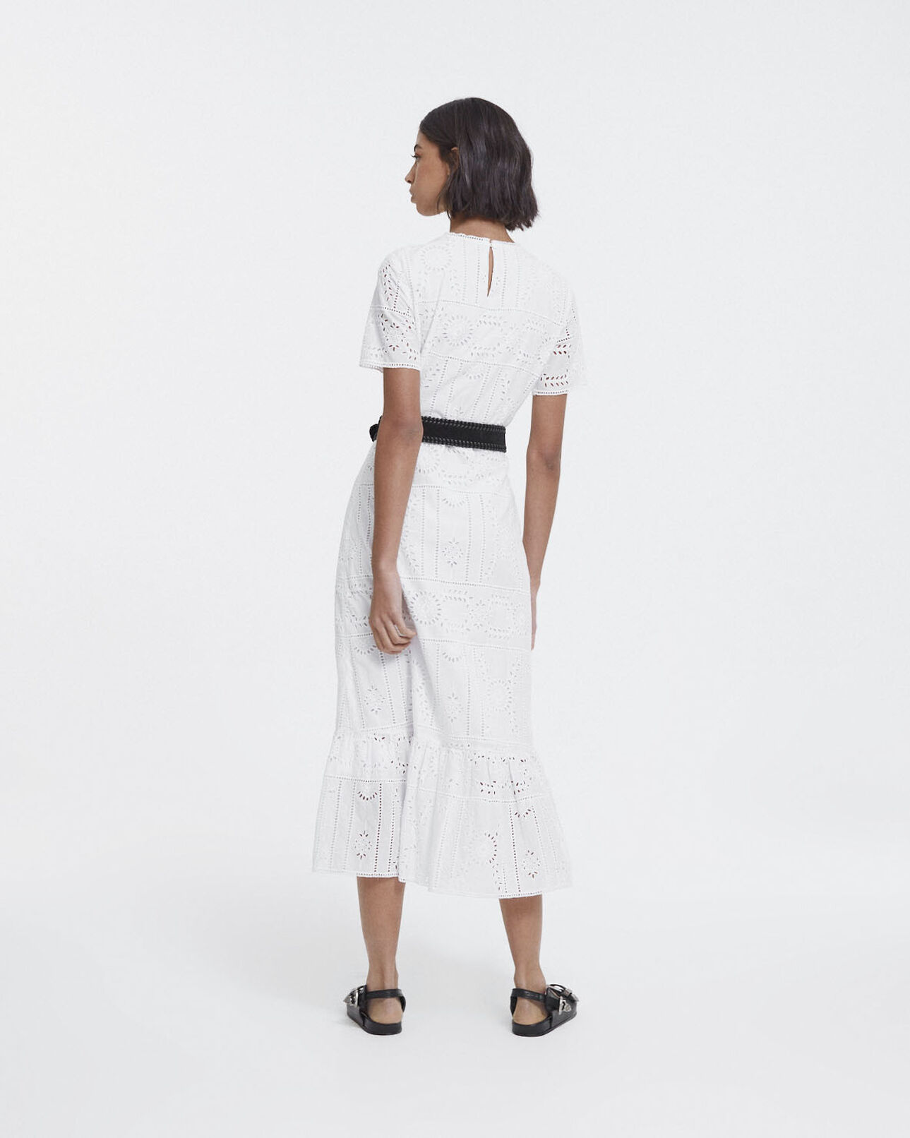 The Kooples FEMME WHITE robe longue brodée coton blanche col rond