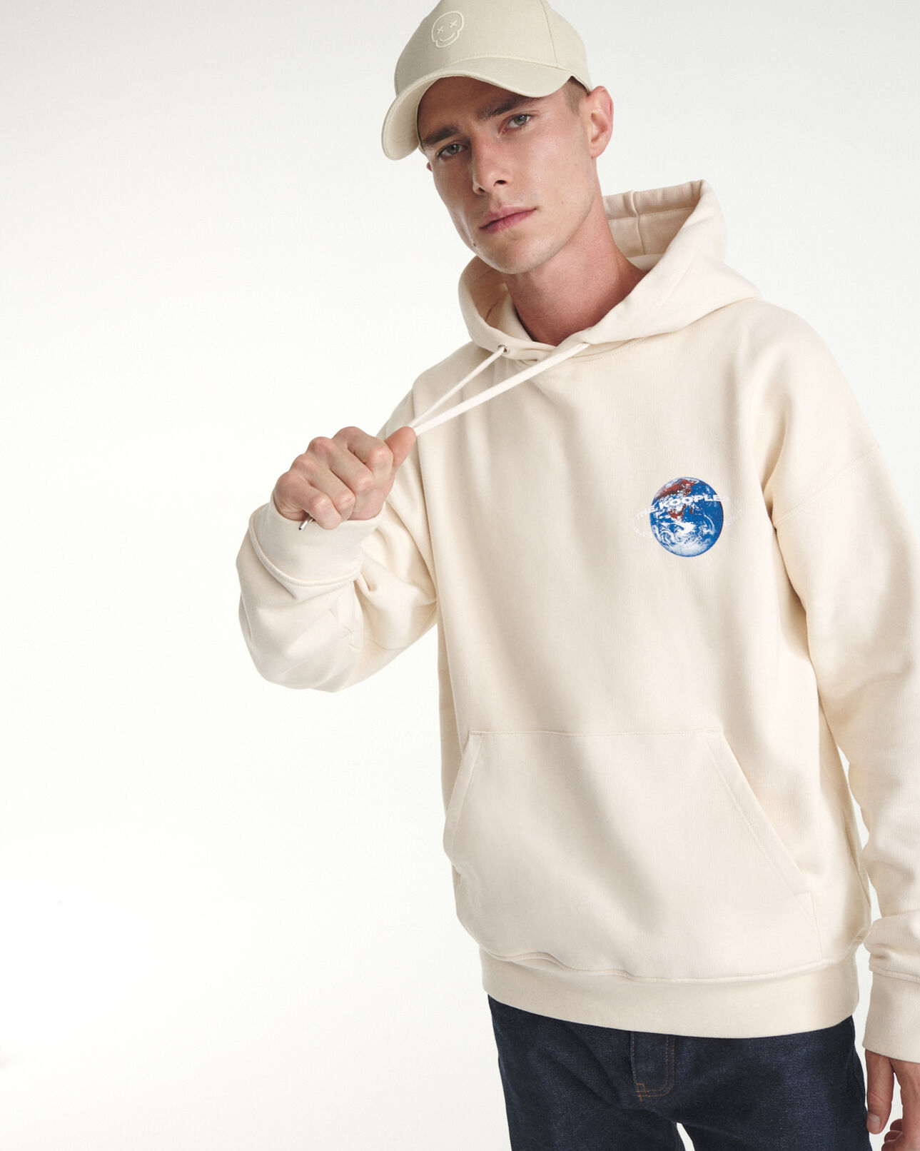The Kooples MEN OFF WHITE hooded off-white sweatshirt with planet motif