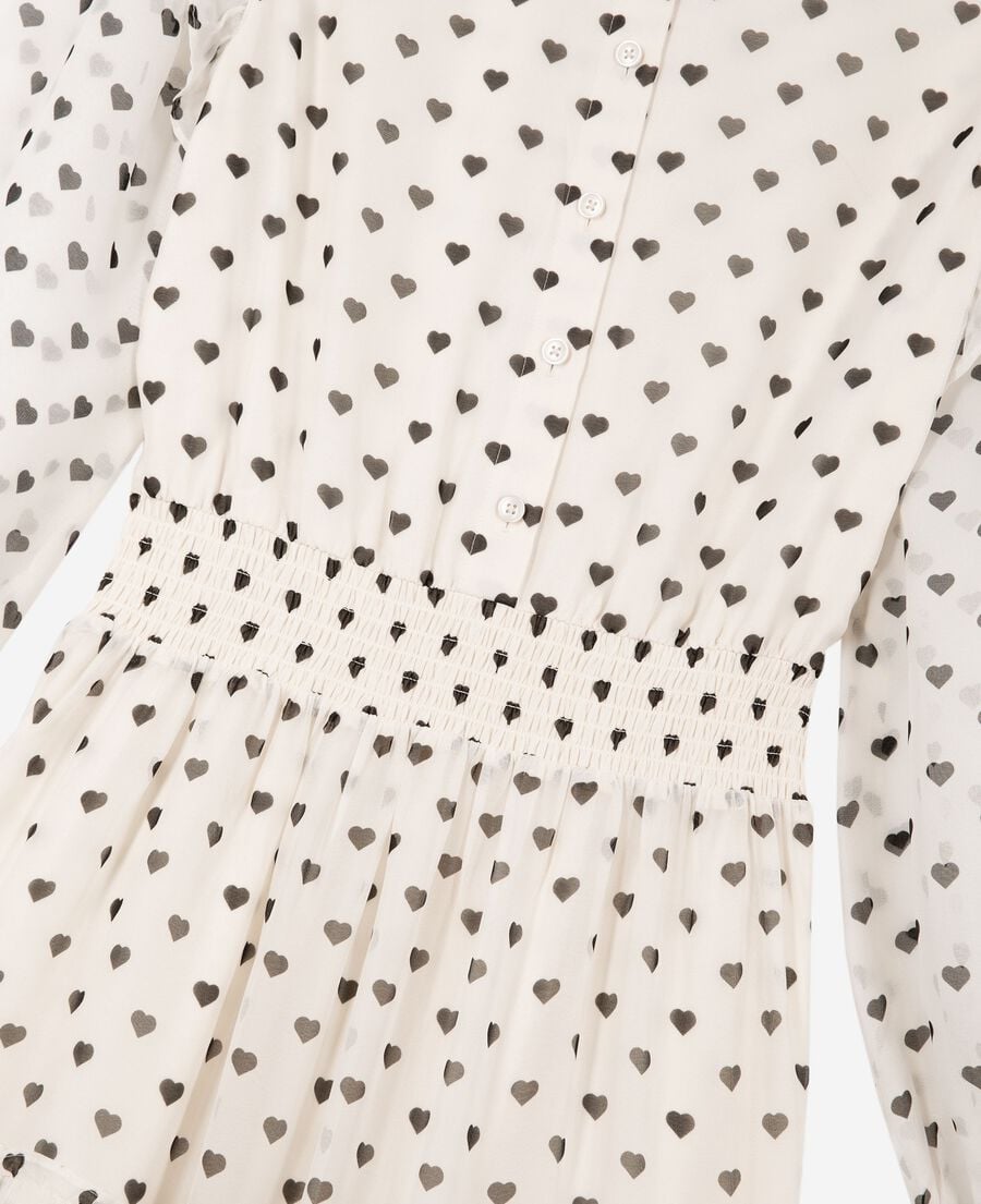 The Kooples FEMME WHITE / BLACK robe longue imprim&eacute; c&oelig;urs &eacute;crue