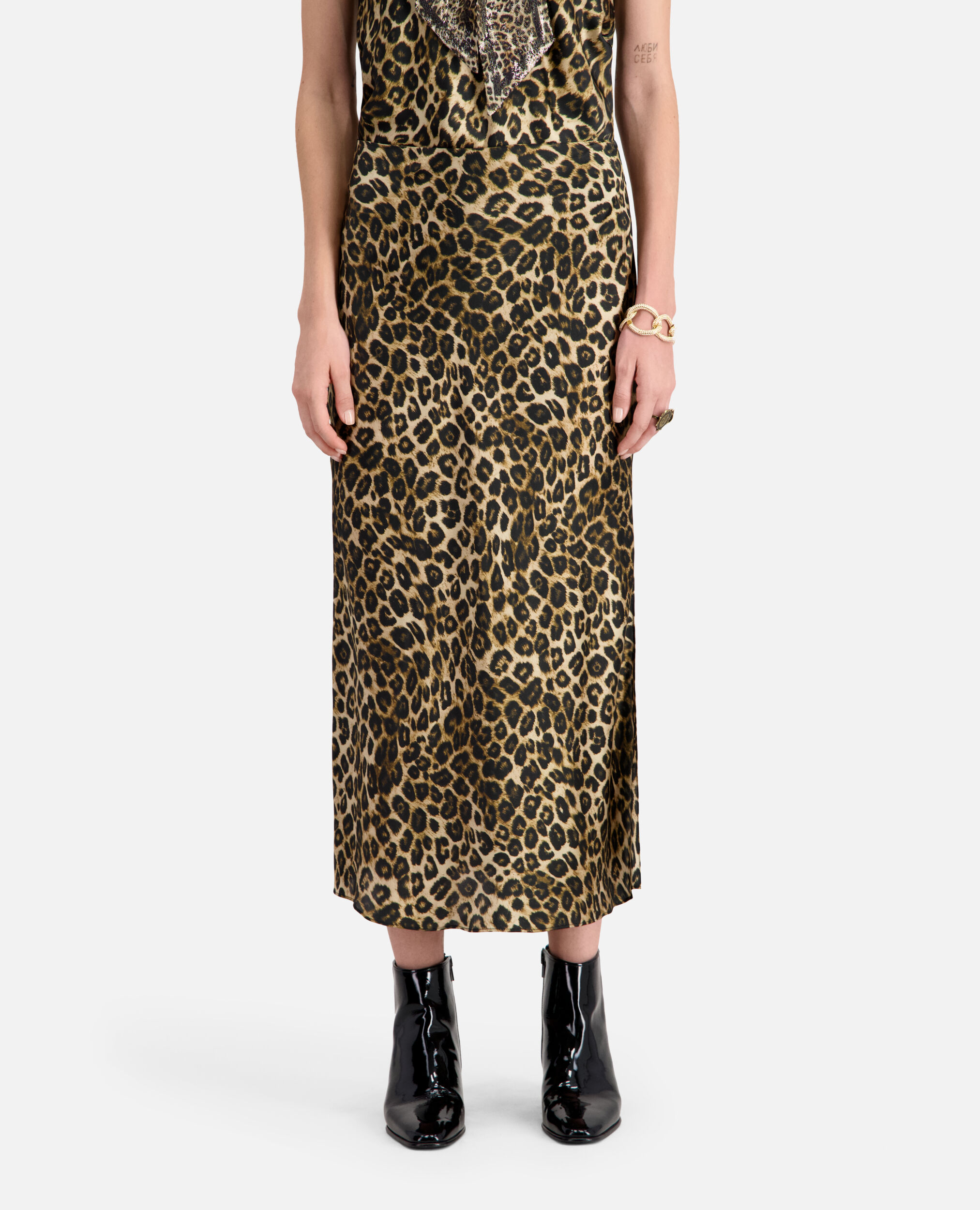 Long leopard print silk skirt, LEOPARD, hi-res image number null