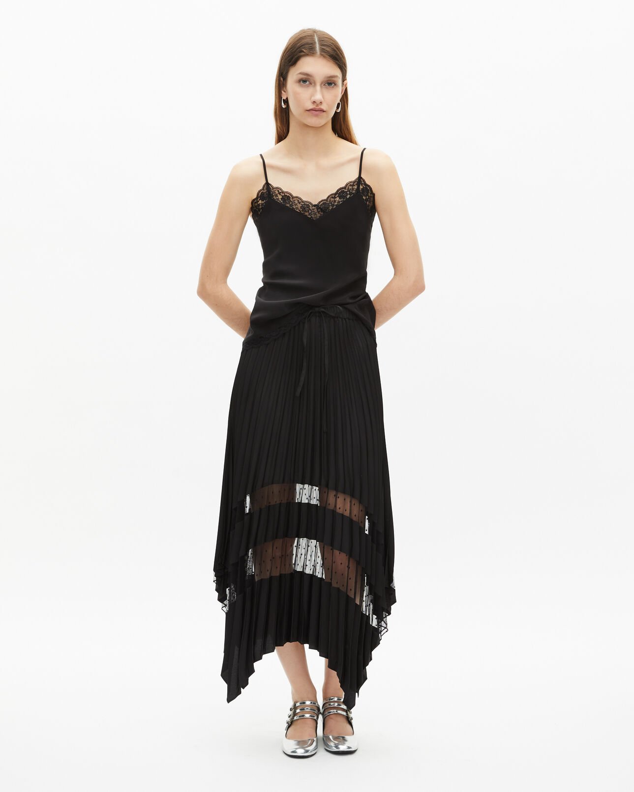 The Kooples MUJER BLACK camisola de seda y encaje negra